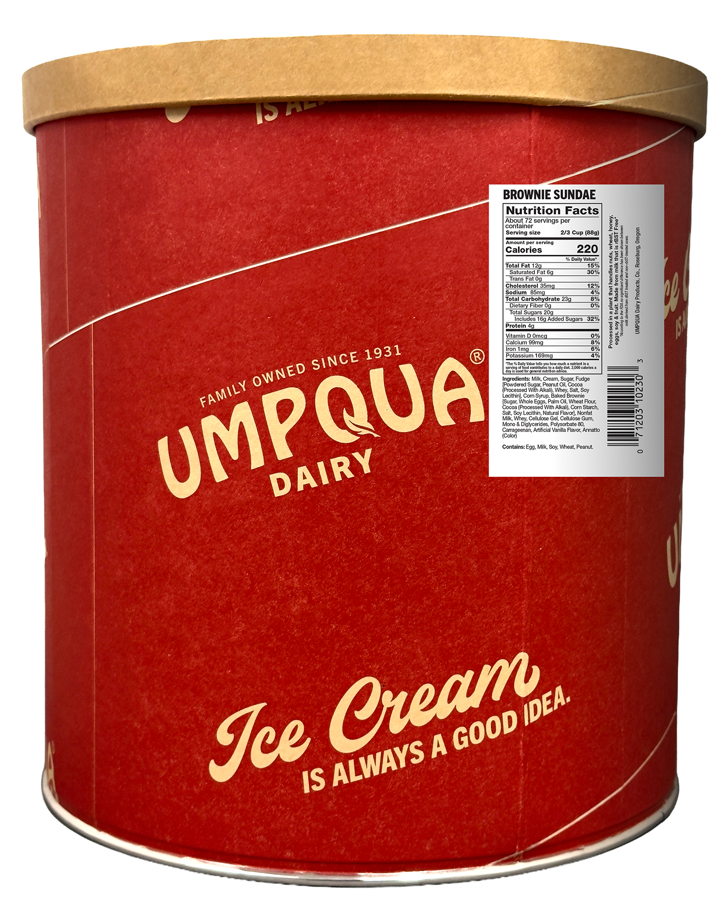 Umpqua Dairy Scoop Shop Ice Cream Brownie Sundae - 3 gallon size