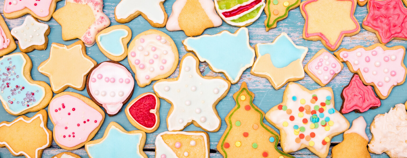 Christmas cookies on a table.