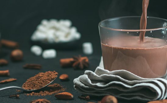 Hot chocolate being poured into a cup.