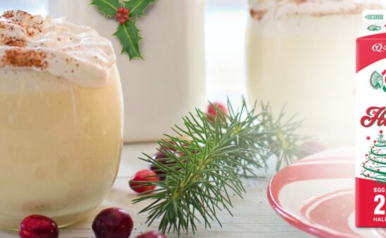 eggnog header - glass of eggnog with carton